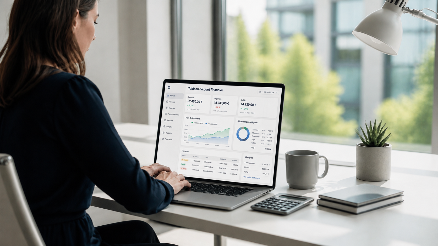 Comptabilité, calculatrice et documents financiers